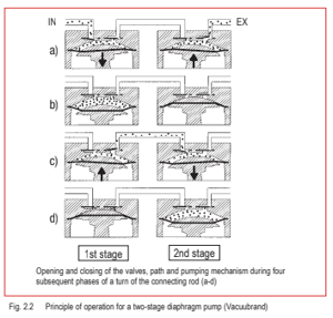 Fig. 2.2 Principle of operation for a two-stage diaphragm pump (Vacuubrand)